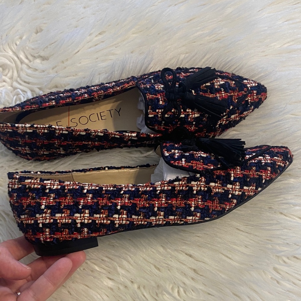 SOLE Society Women's Tweed Loafers - Navy and Orange size 9.5 BNWOT - Picture 1 of 12